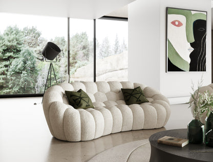 Divani Casa Yolonda - Stylish Curved Off-White Fabric Loveseat for Modern Spaces