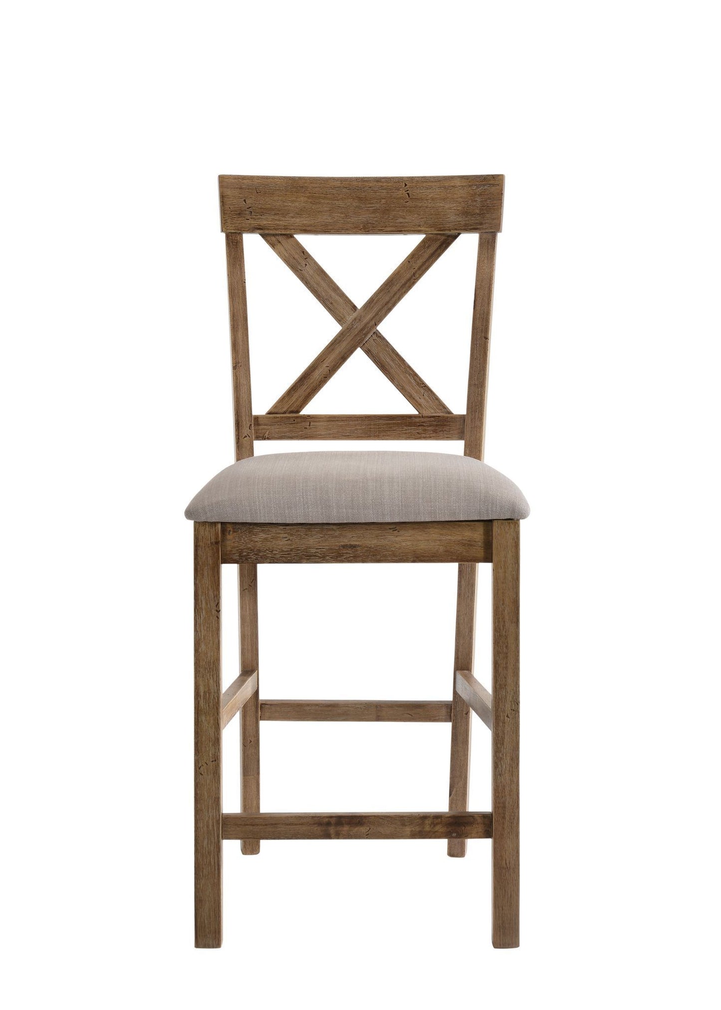 ACME Martha II Counter Height Chair (Set-2) in Tan Linen & Weathered Oak