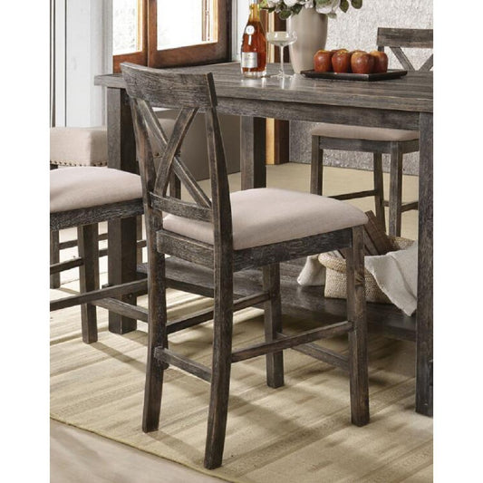 ACME Martha II Counter Height Chair (Set-2) in Tan Linen & Weathered Gray
