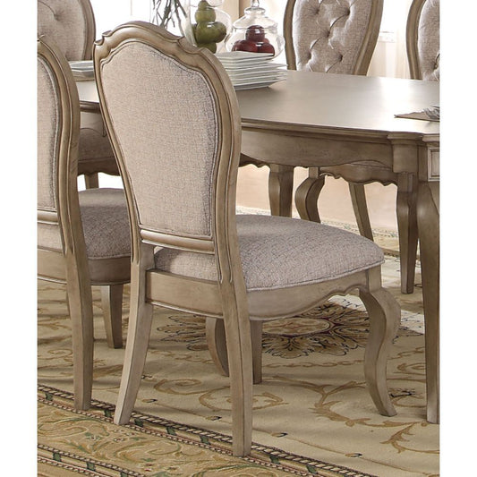 ACME Beige Fabric & Antique Taupe Chelmsford Side Chair (Set-2)