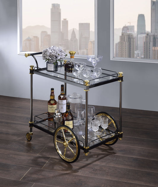 ACME Cyrus Serving Cart, Black/Gold & Clear Glass