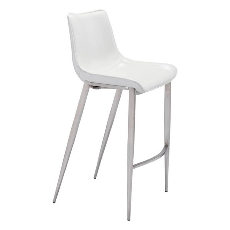 Magnus Bar Chair White & Brushed Stainless Steel