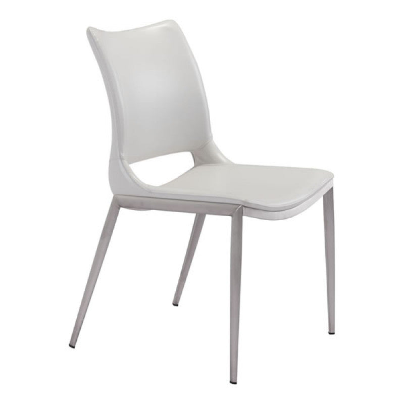 Ace Dining Chair White & Brushed Stainless Steel - Set of 2