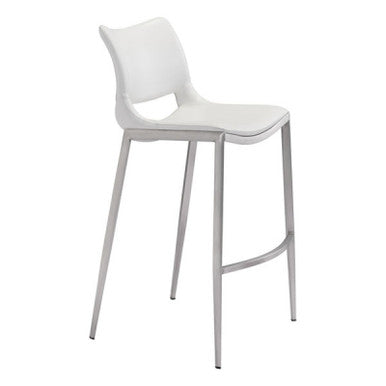 Ace Bar Chair White & Brushed Stainless Steel -Set of 2