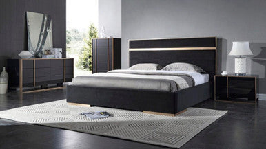 Nova Domus Cartier Modern Black Velvet & Rosegold Bed