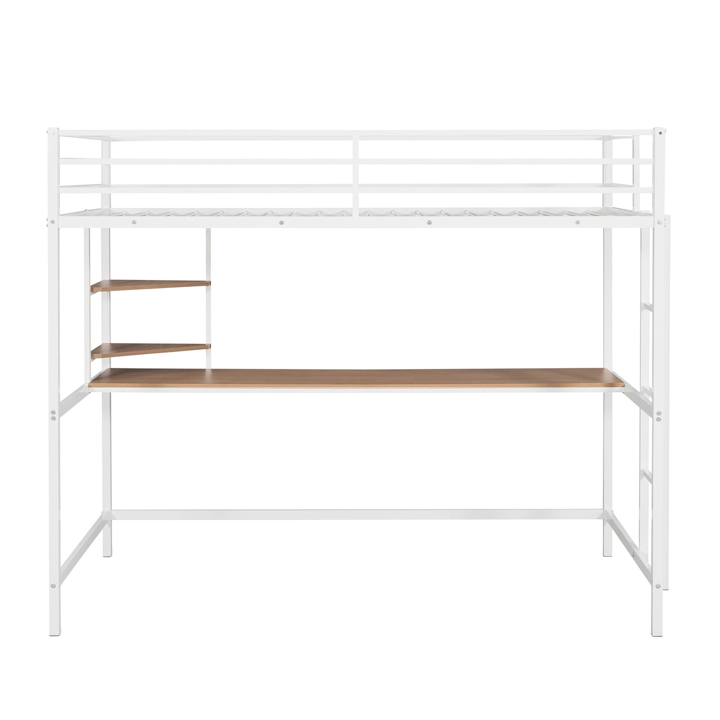 Bergamo White Twin Metal Loft Bed with Desk and Shelve