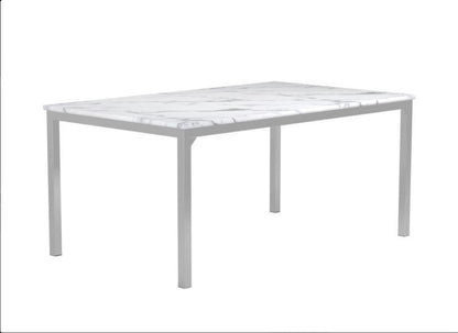 Athena Rectangle Dining Table with Marble Top and Chrome – Sleek, Modern Elegance for Your Dining Room