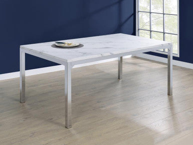 Athena Rectangle Dining Table with Marble Top and Chrome – Sleek, Modern Elegance for Your Dining Room