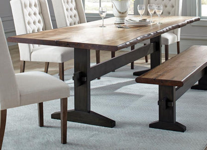 Bexley Live Edge Trestle Dining Bench Natural Honey and Espresso – Rustic Elegance with a Modern Twist for Your Dining Space