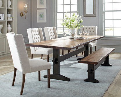 Bexley Live Edge Trestle Dining Bench Natural Honey and Espresso – Rustic Elegance with a Modern Twist for Your Dining Space