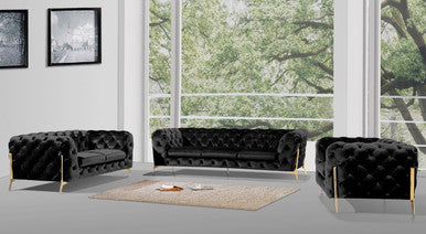 Divani Casa Sheila Modern Black Velvet Sofa Set