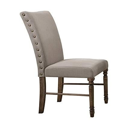 ACME Leventis Side Chair (Set-2) in Cream Linen & Weathered Oak