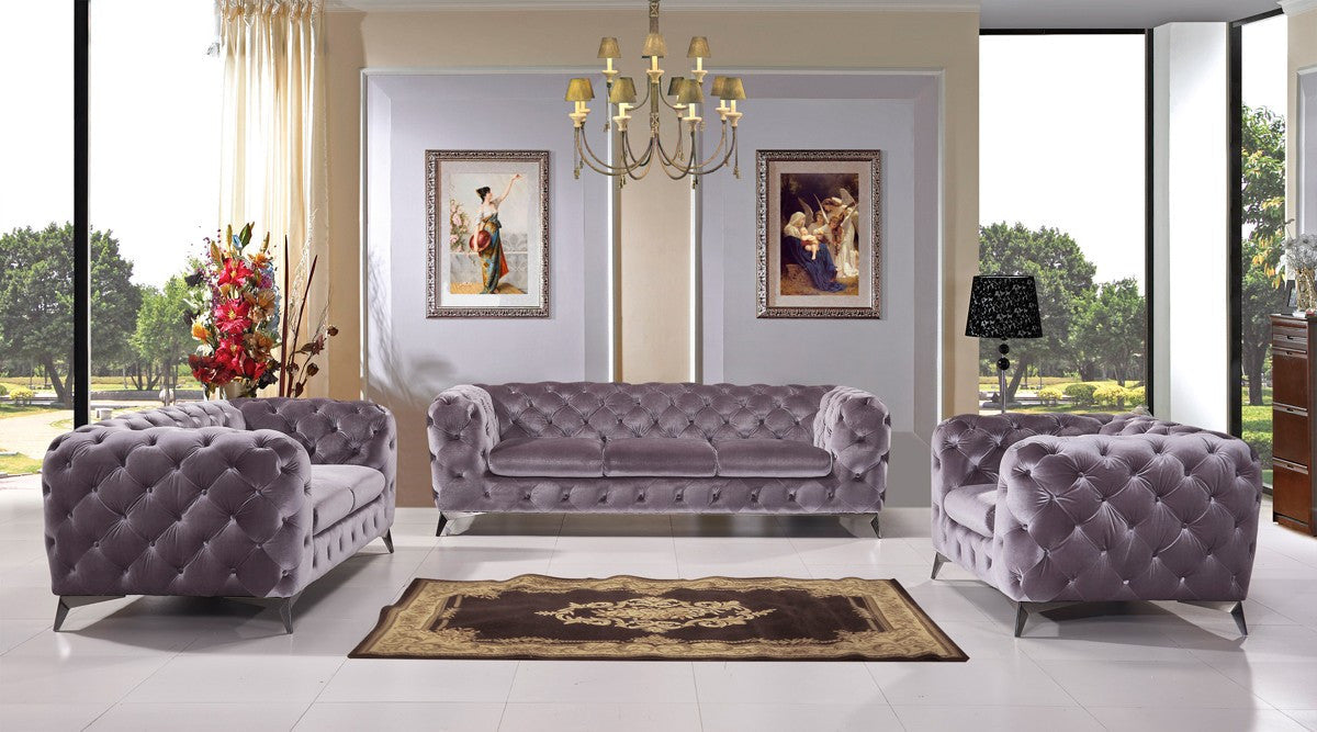 Divani Casa Delilah Modern Grey Fabric Sofa Set