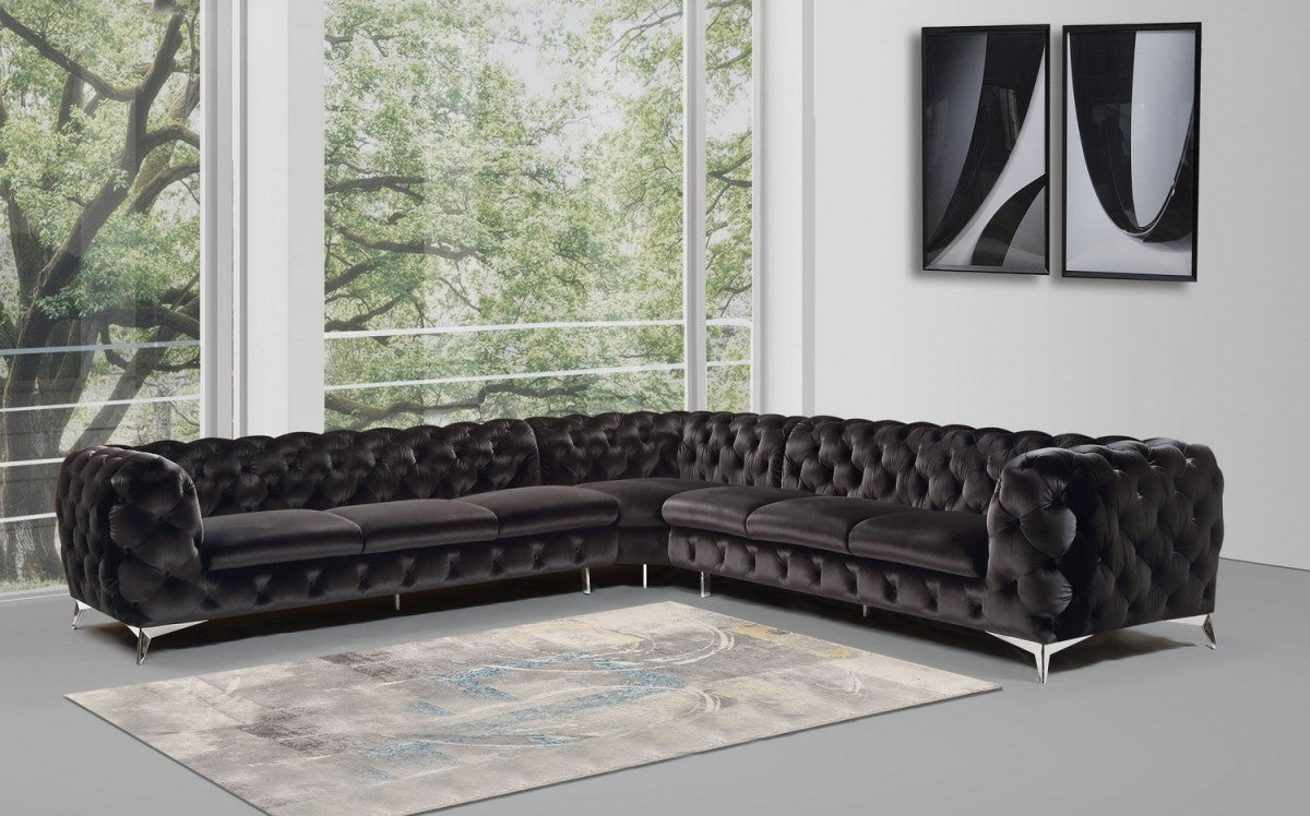 Divani Casa Delilah Modern Black Fabric Sectional Sofa