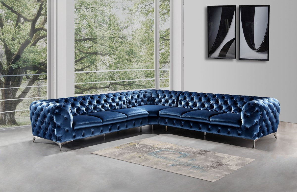 Divani Casa Delilah Modern Blue Fabric Sectional Sofa