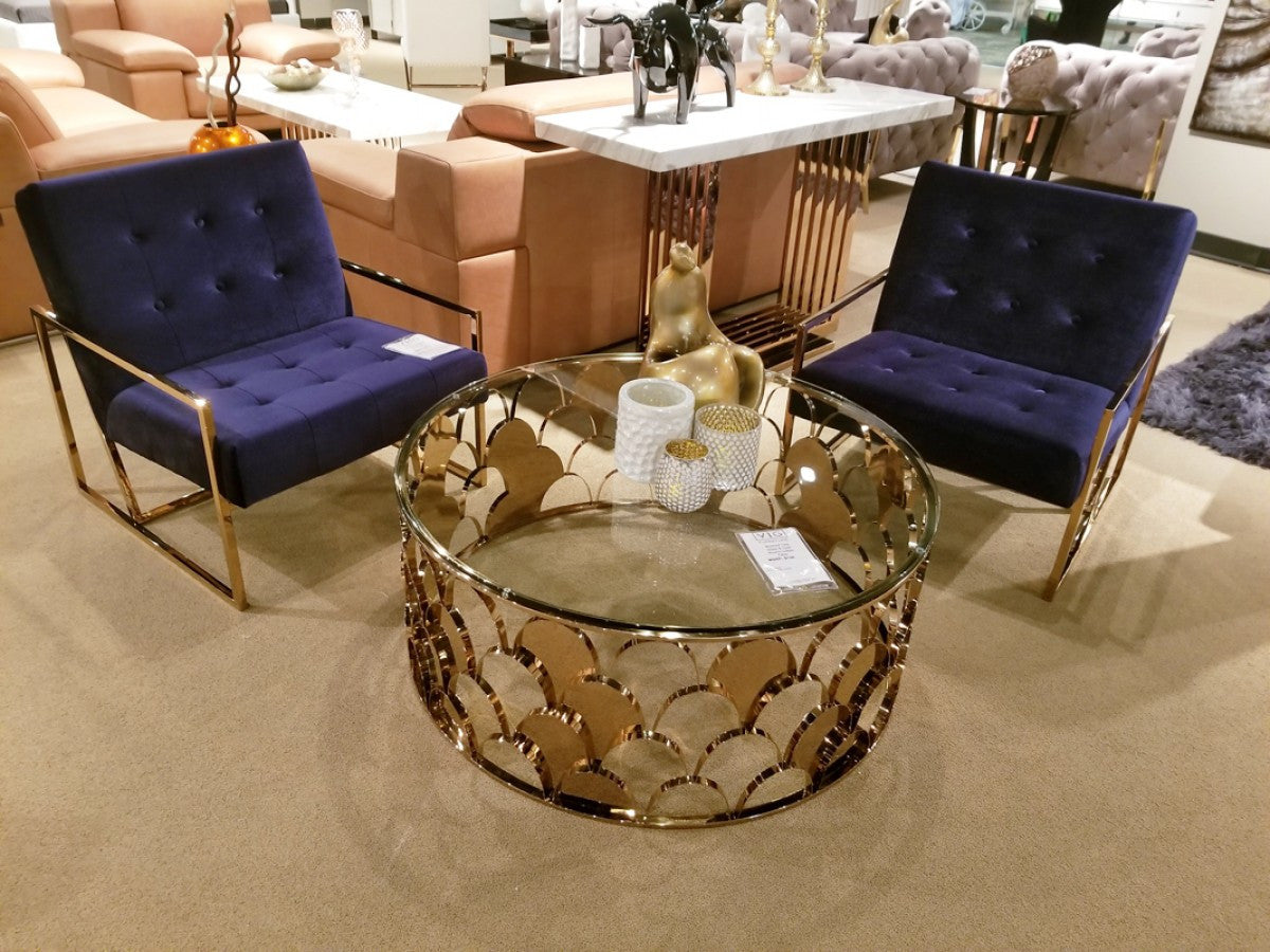 Modrest Javier Modern Glass & Gold Round Coffee Table