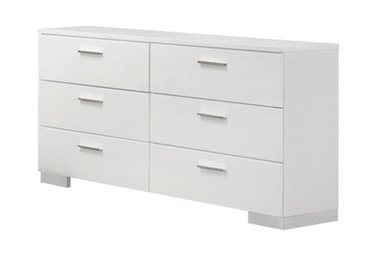 Felicity 6-Drawer Dresser – Glossy White Finish for Modern Elegance and Spacious Bedroom Storage Solutions