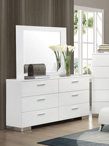 Felicity 6-Drawer Dresser – Glossy White Finish for Modern Elegance and Spacious Bedroom Storage Solutions