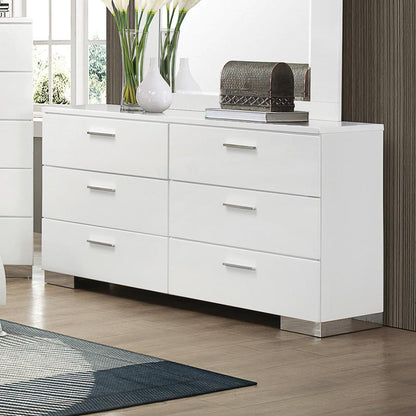 Felicity 6-Drawer Dresser – Glossy White Finish for Modern Elegance and Spacious Bedroom Storage Solutions