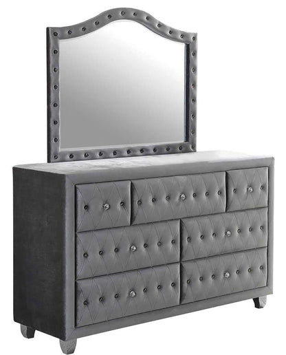 Deanna 7-Drawer Rectangular Dresser – Grey Finish for Glamorous Style and Spacious Bedroom Storage