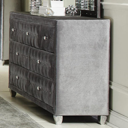 Deanna 7-Drawer Rectangular Dresser – Grey Finish for Glamorous Style and Spacious Bedroom Storage