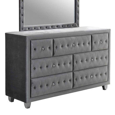 Deanna 7-Drawer Rectangular Dresser – Grey Finish for Glamorous Style and Spacious Bedroom Storage