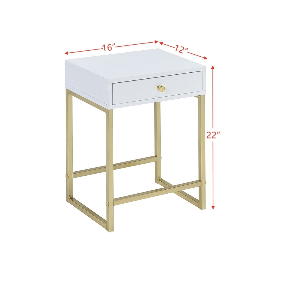 ACME Coleen Side Table in White & Brass