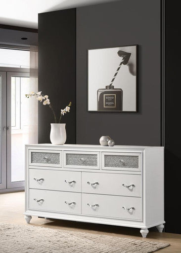 Barzini 7-Drawer Dresser – White Finish for Modern Glam and Generous Bedroom Storage