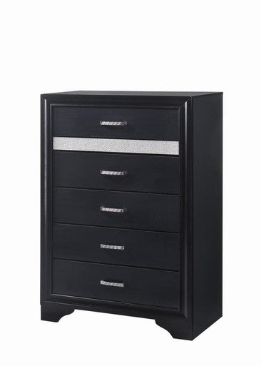 Miranda 5-Drawer Chest – Black Finish with Rhinestone Accents for Glamorous Style and Functional Storage