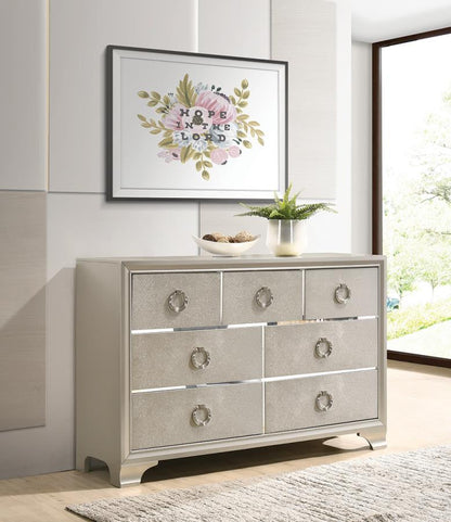 Salford 7-Drawer Dresser – Metallic Sterling Finish for Chic Modern Style and Spacious Bedroom Storage