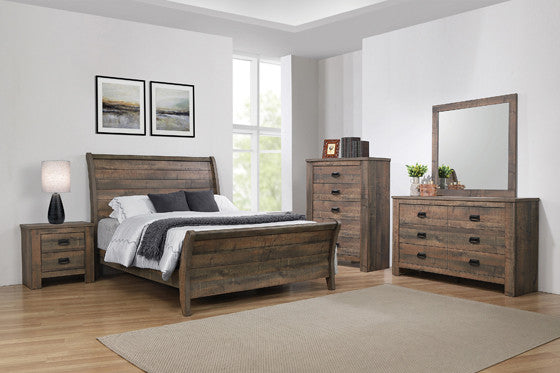 Frederick Sleigh Panel Bed Weathered Oak – Timeless Elegance with a Rustic Charm for Your Bedroom