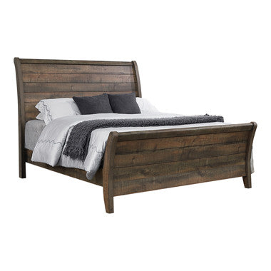 Frederick Sleigh Panel Bed Weathered Oak – Timeless Elegance with a Rustic Charm for Your Bedroom