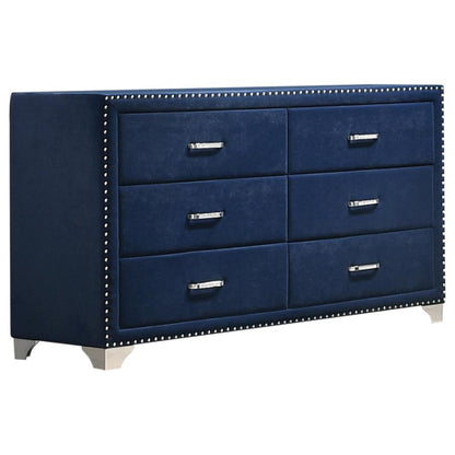 Melody 6-Drawer Upholstered Dresser – Pacific Blue Finish for Luxurious Style and Spacious Bedroom Storage