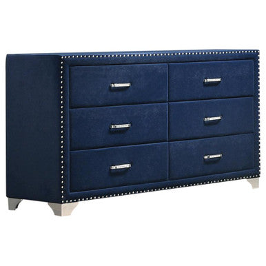 Melody 6-Drawer Upholstered Dresser – Pacific Blue Finish for Luxurious Style and Spacious Bedroom Storage