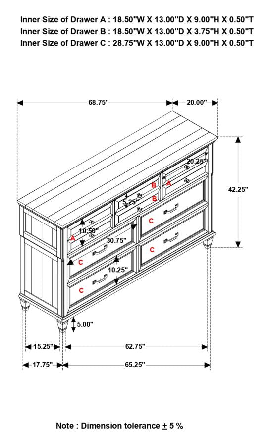 Avenue 8-Drawer Rectangular Dresser – Grey Finish for Modern Elegance and Spacious Bedroom Storage