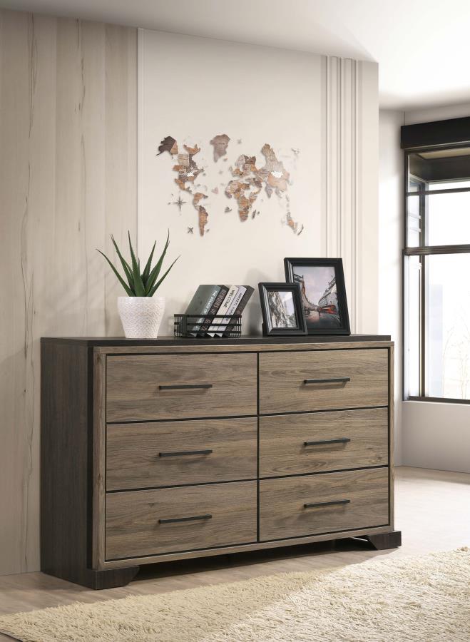 Baker 6-Drawer Dresser – Brown & Light Taupe Finish for Timeless Elegance and Spacious Bedroom Storage