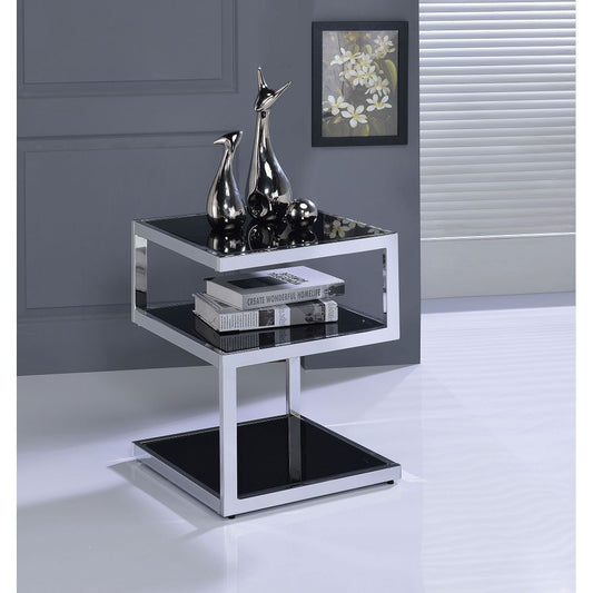 ACME Alyea Side Table in Chrome & Black Glass