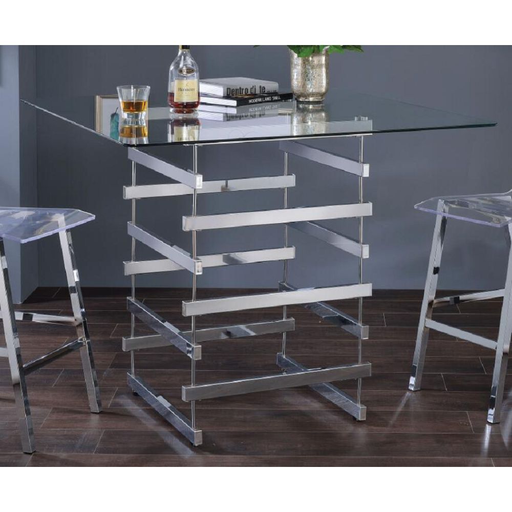 ACME Nadie Counter Height Table in Chrome & Clear Glass