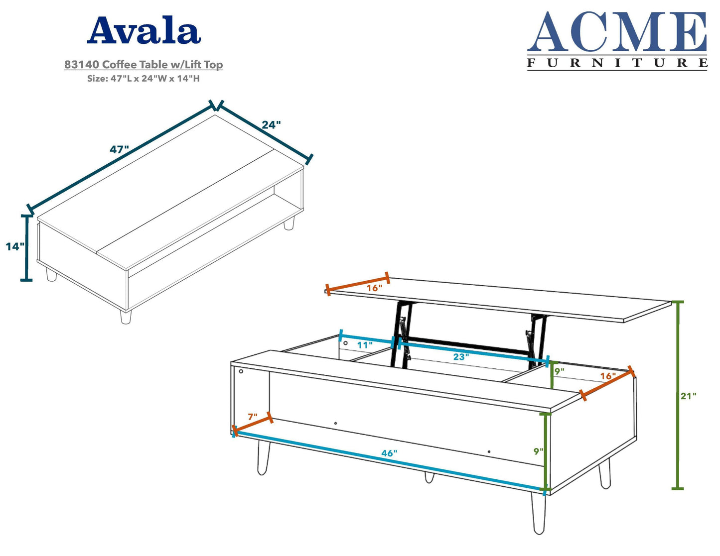 ACME Avala Coffee Table w/Lift Top, Walnut & Black