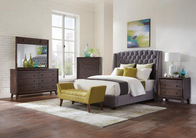 Pissarro Wingback Upholstered Queen Bed Grey And Cappuccino