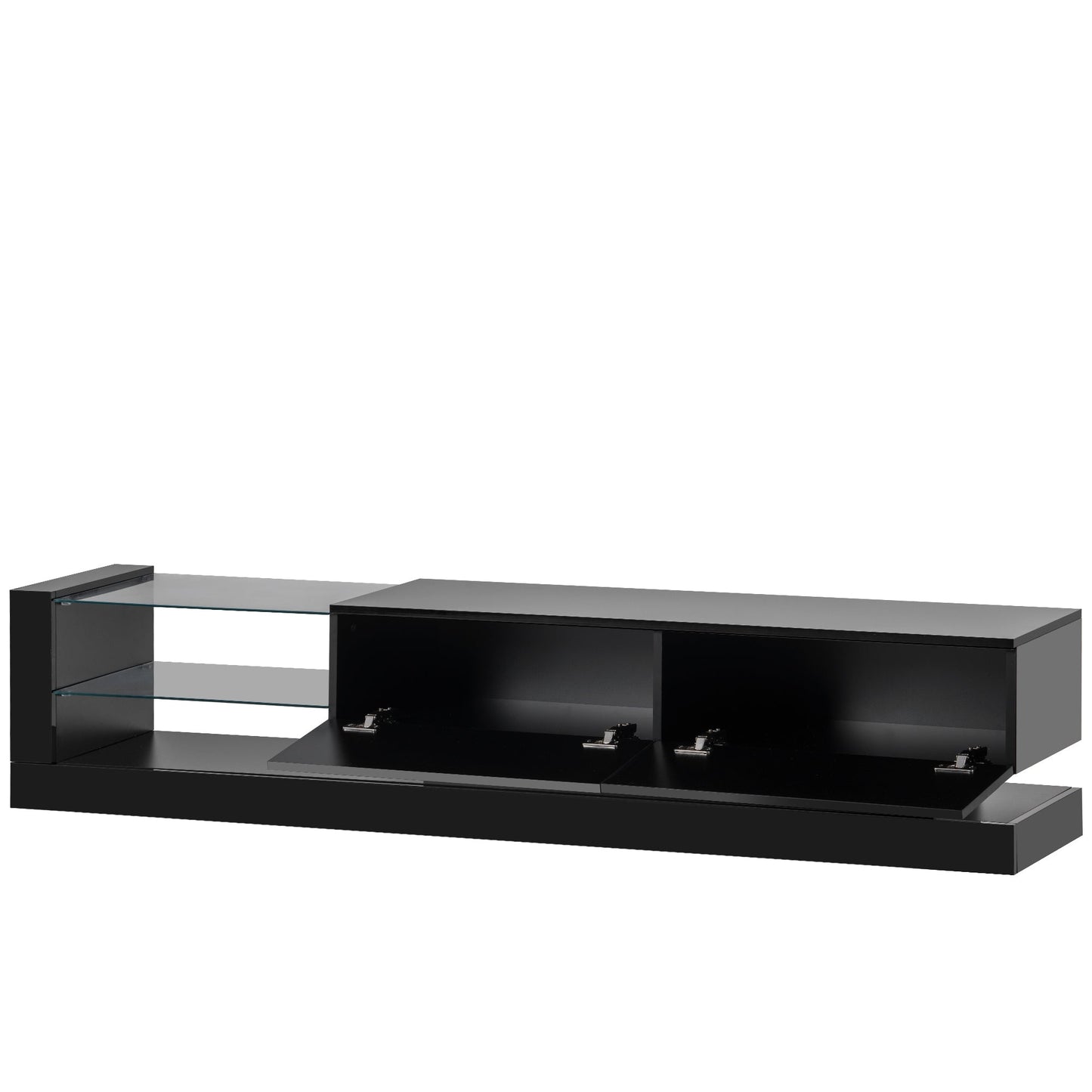 Pesaro Modern High Gloss Black Entertainment Center for 75 Inch TV, 16-color RGB LED Color Changing Lights