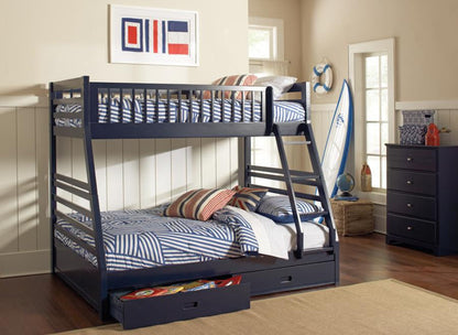 Ashton Navy Blue Youth Twin Full Bunk Bed – Stylish and Space-Saving Design with a Bold Navy Blue Finish for Kids' Rooms