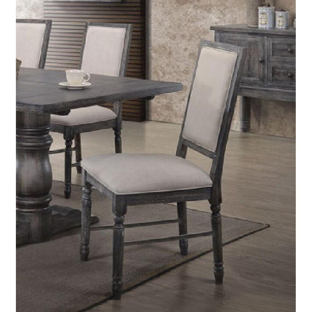 ACME Leventis Side Chair (Set-2) in Cream Linen & Weathered Gray