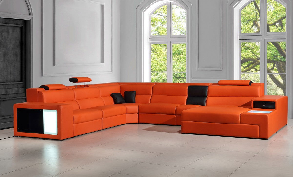 Polaris - Bonded Leather Sectional Sofa in Orange