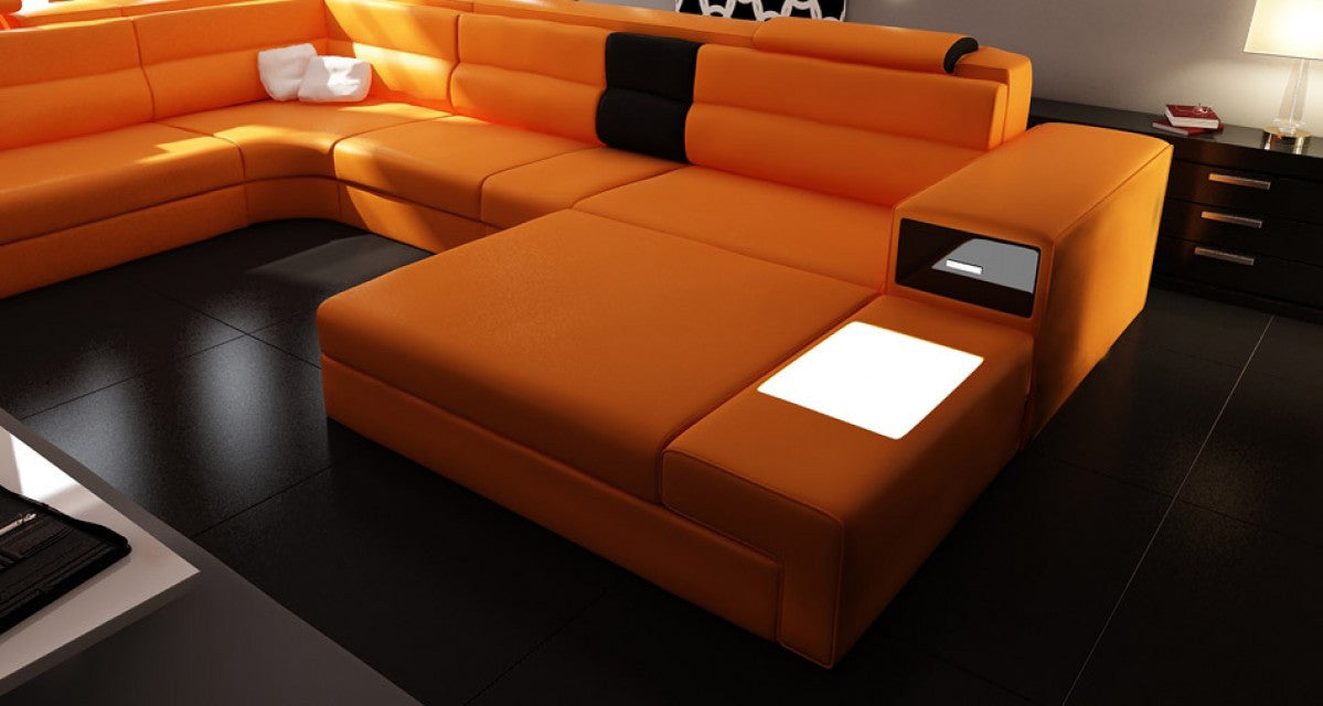 Polaris - Bonded Leather Sectional Sofa in Orange