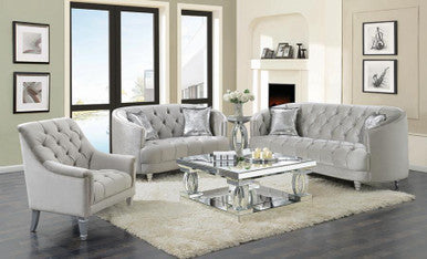 Avonlea 3-Piece Tufted Living Room Set Grey