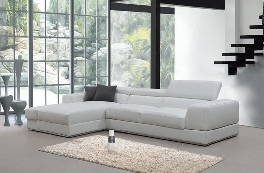 Divani Casa Pella Mini Modern White Leather Sectional Sofa