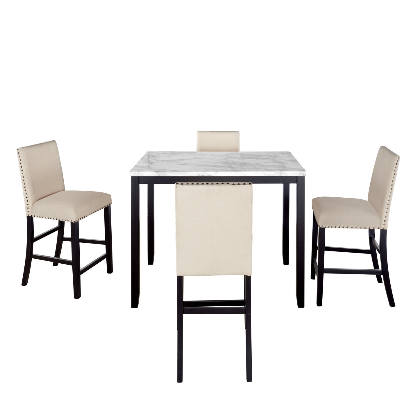 Genoa Beige 5 Piece Counter Height Faux Marble Modern Dining Set