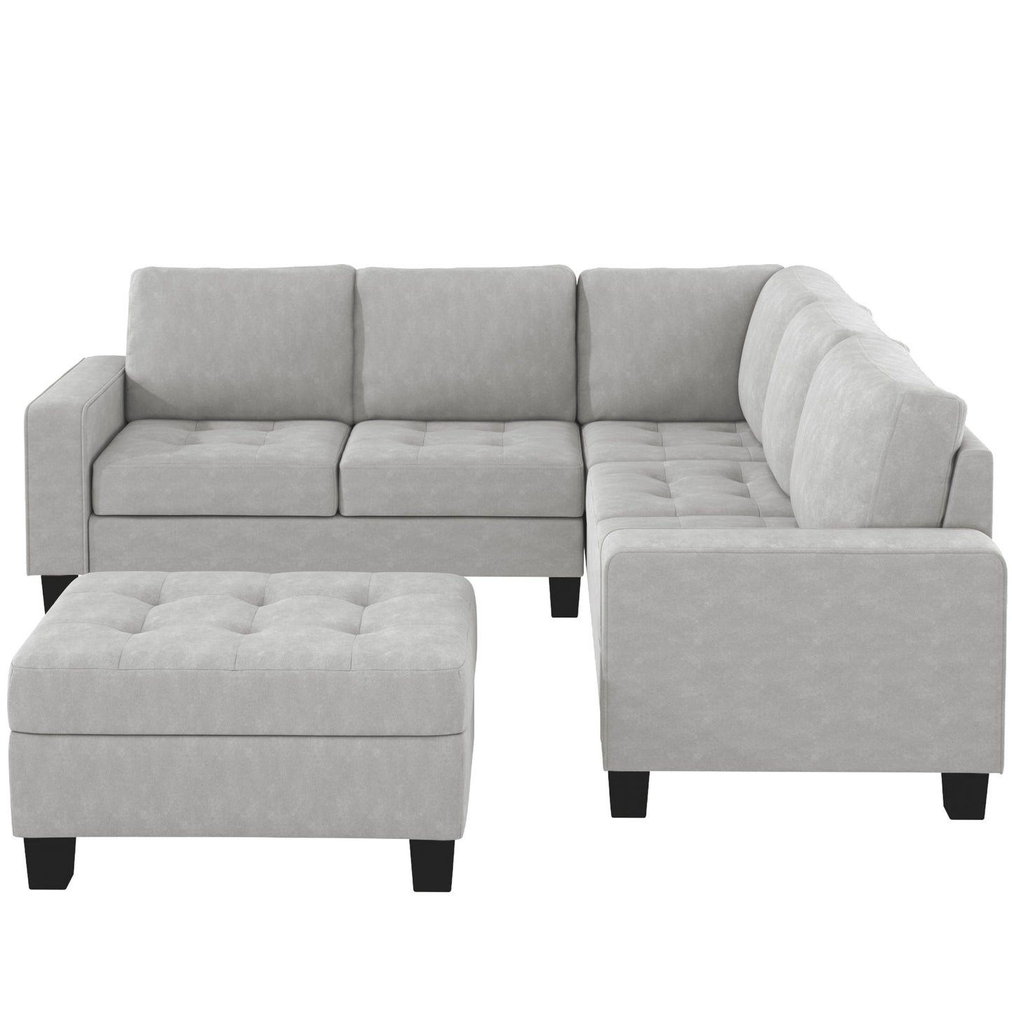 Brianna L Shape Sectional Corner Sofa, Space Saving with Storage Ottoman, Light Grey