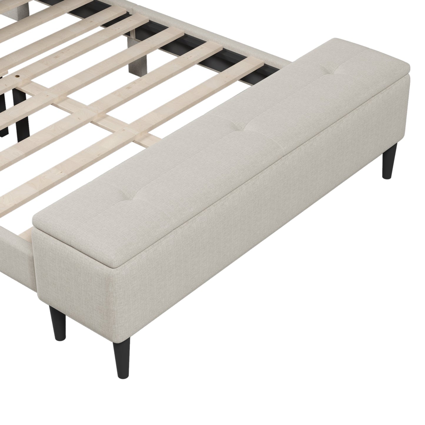 Catanzaro Beige Upholstered Storage Queen Bed Frame with Storage Ottoman Bench